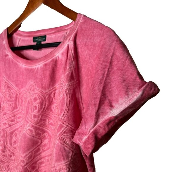 LRL Lauren Jeans Co. Pink Embroidered Short Sleeve Top Size S - Picture 2 of 4
